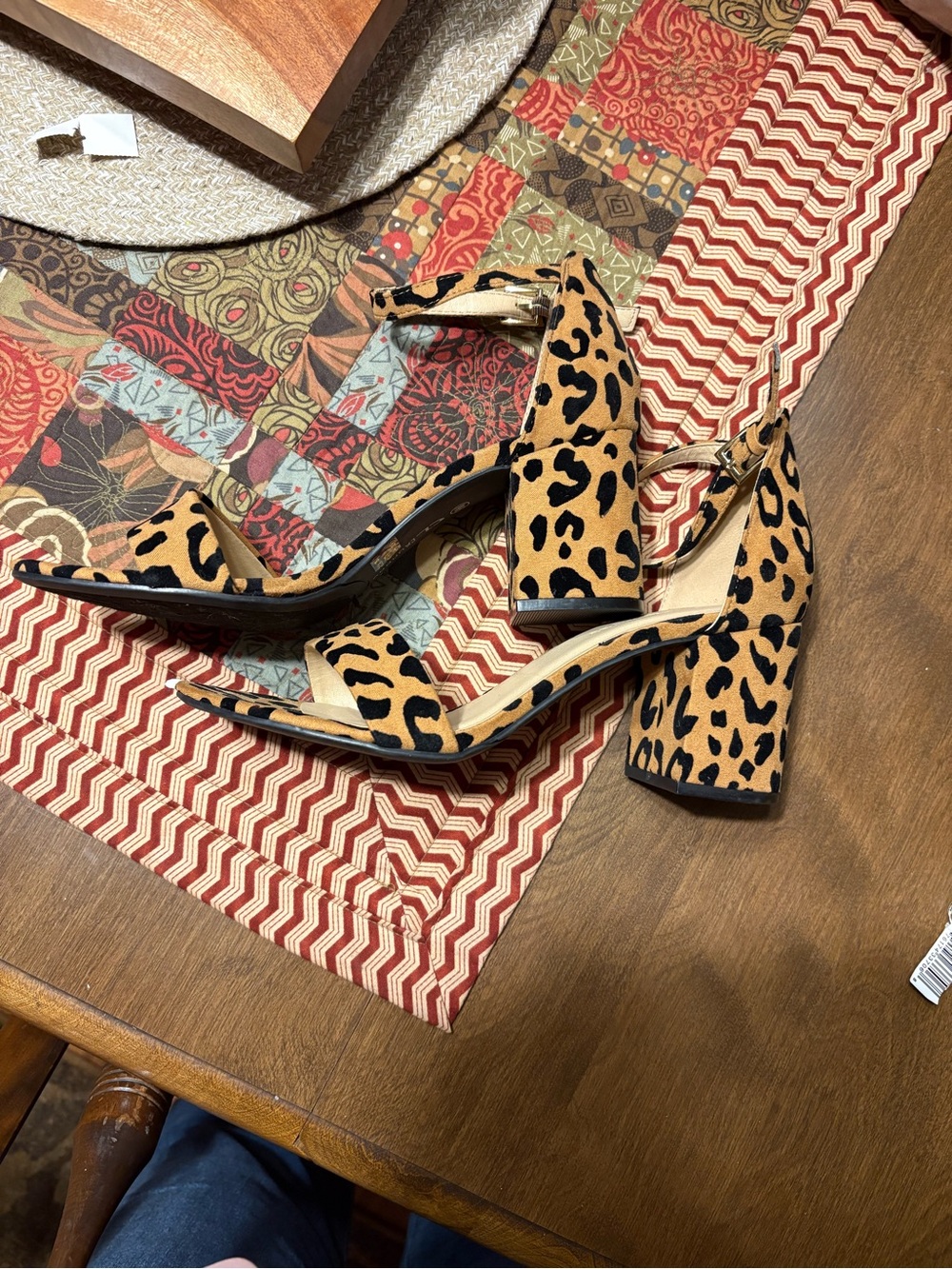 CL by Laundry Leopard Print Block Heel Sandals - Tan and Black - Picture 7 of 8